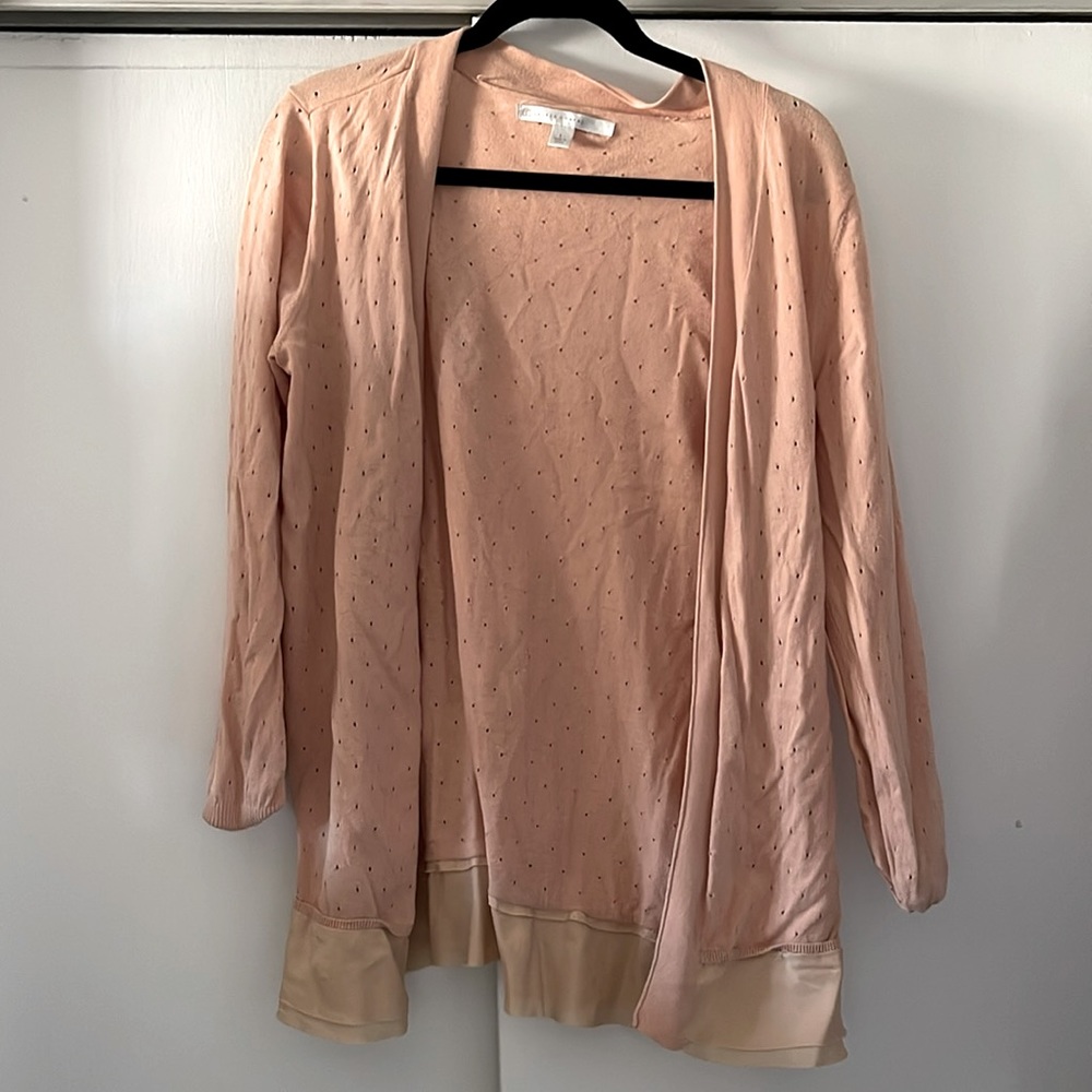 LC Lauren Conrad Satin Trim Pointelle Sweater Cardigan
